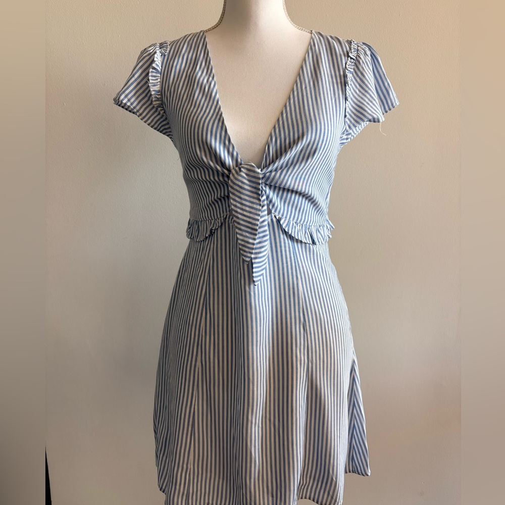 Lulu's Blue and White Striped Tie-Front Midi Dress